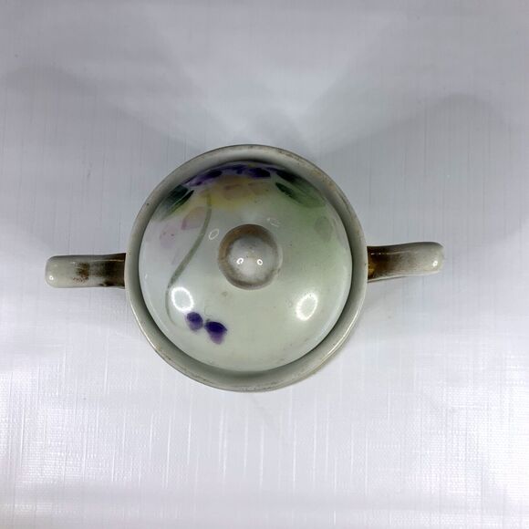 Hand Painted Vtg Nippon Sugar Bowl Purple Violet Victorian Antique Cottaecore - Picture 5 of 10